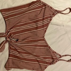 Pink and white striped crop top with tie at the bottom
